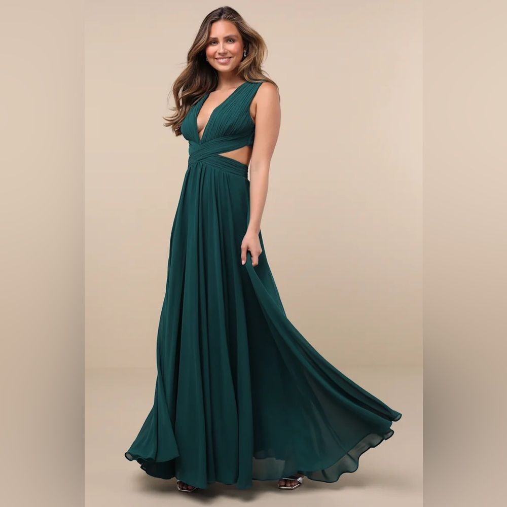 Lulus Vivid Imagination Emerald Green Cutout Maxi Dress NWT
